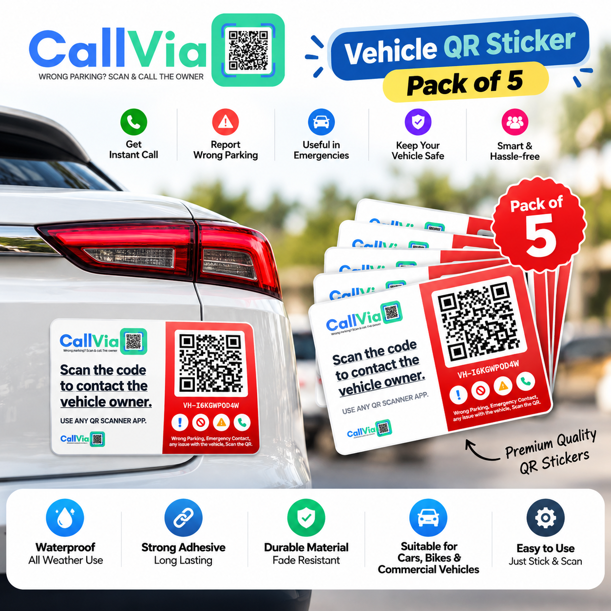 Vehicle QR Sticker — Pack of 5